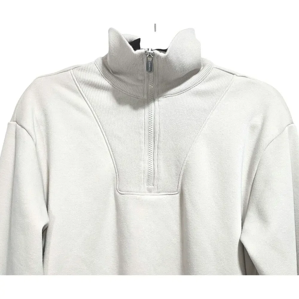 Athleta Retroplush Revive Sweatshirt Womens Small Beige 1/4 Zip Long Sleeve - Picture 2 of 7